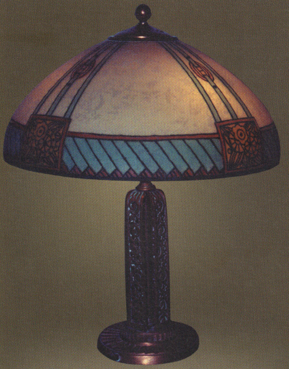 Handel Lamp with Blue Geometric Pattern