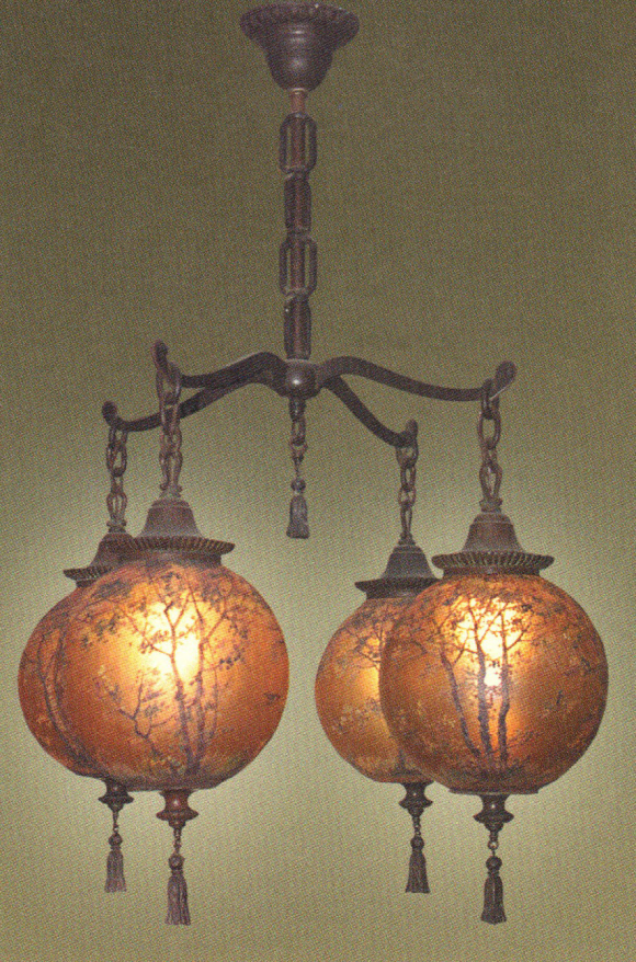 Handel Chandelier with Four Ball Lanterns