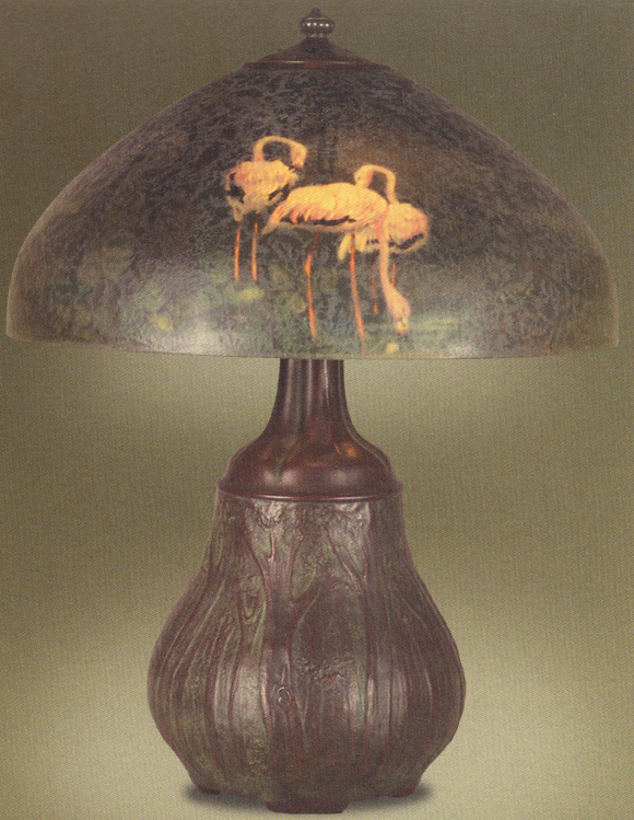 Handel Lamp with Pink Flamingos