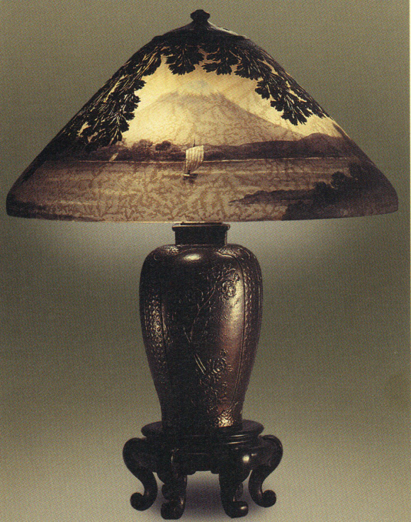 Handel Lamp with Mount Fuji and Sailboat