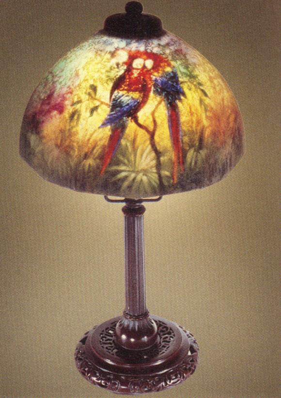 Handel Lamp with Two Jungle Birds